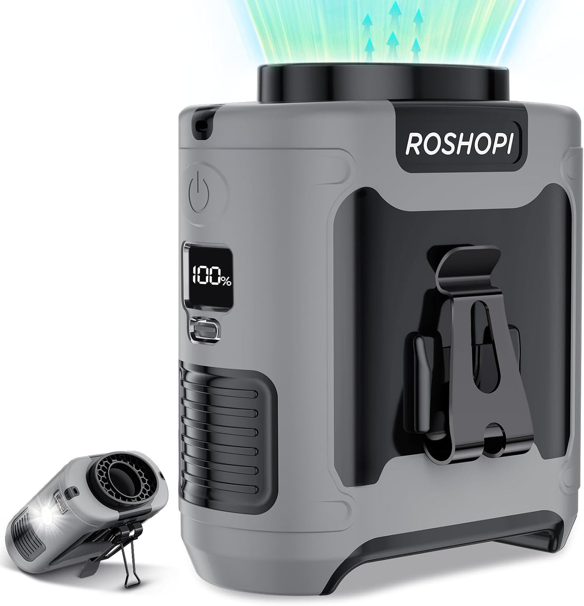 AI Portable Fan Rechargeable -10000mAh, 40H Work Time with 5 Speeds 16000RPM Strong Airflow, Personal Waist Fan with LED Light for Clip On Belt, Neck, Desk, Outdoor Indoor Jobsite Camping Travel