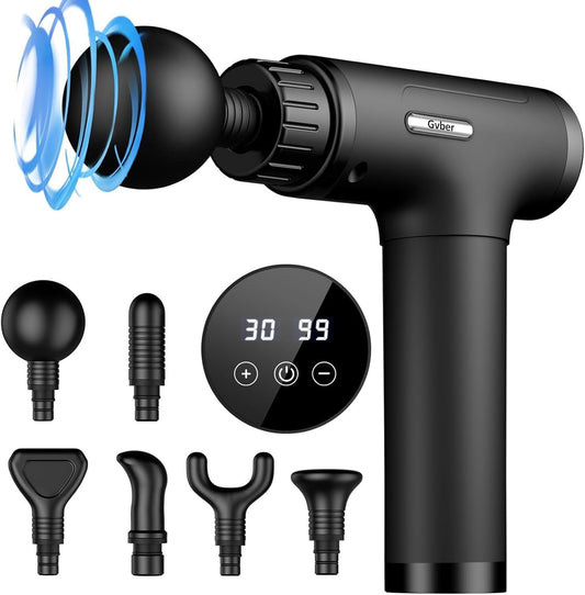 Gvber Massage Gun, Massage Gun Deep Tissue, Handheld Back Massager for Athletes, Percussion Muscle Massager with 6 Attachments & 30 Speed (Black)