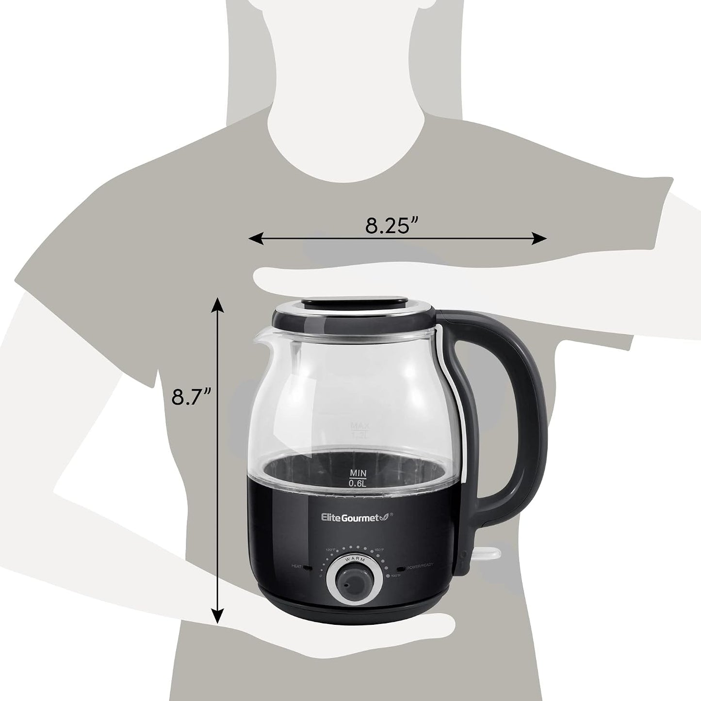 Elite Gourmet 1.2L Electric Glass Kettle, 1200W Fast Boil, Adjustable Temperature Control & Keep Warm, BPA-Free Borosilicate Glass, Auto Shut-Off & Boil-Dry Protection, 360° Cordless Base, Mint