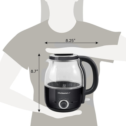 Elite Gourmet 1.2L Electric Glass Kettle, 1200W Fast Boil, Adjustable Temperature Control & Keep Warm, BPA-Free Borosilicate Glass, Auto Shut-Off & Boil-Dry Protection, 360° Cordless Base, Mint