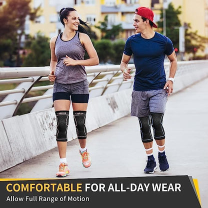 CAMBIVO 2 Pack Knee Braces for Women & Men, Knee Compression Sleeves for Knee Pain Relief, Knee Support with Non-Slip Silicone, Breathable, for Running, Workout, Weightlifting & Daily Use, Arthritis Support (Black, Medium)