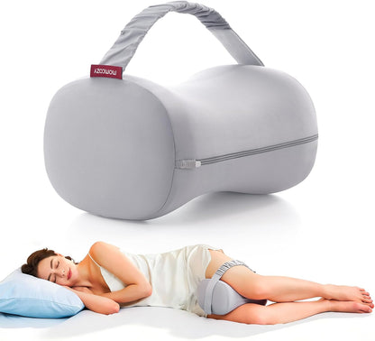 Momcozy Knee Pillow for Side Sleepers, Soft Memory Foam & Pinch-Free Design, Relieve Knee, Leg and Sciatica Pain, Adjustable Elastic Strap Ideal for Pregnant Women and Seniors, White
