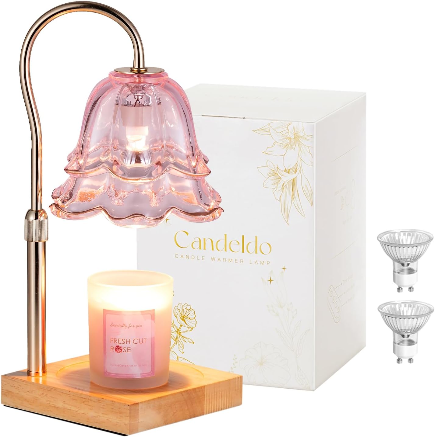 Candeldo Candle Warmer Lamp with Timer: Flower Gold Candle Lamps Height Adjustable Wax Melt House Warming Gifts New Home Decor Mothers Day Birthday Gift for Women Mom