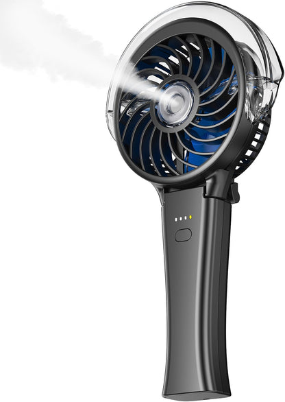 KIBEE Portable Misting Fan, 4000mAh Rechargeable Handheld Fan with 50ml Water Tank, Foldable 180° Mini Mist Spray Fan, 3 Speeds Personal Cooling Fan for Travel, Makeup, Outdoor, Concerts, Gray