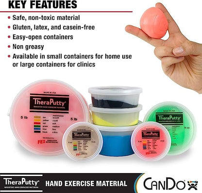 CanDo TheraPutty Standard Hand Exercise Putty For Rehabilitation, Exercises, Hand Therapy, and Occupational Therapy. Use To Strengthen Hand Muscles, Improve Fine Motor Skills, And Decrease Stress