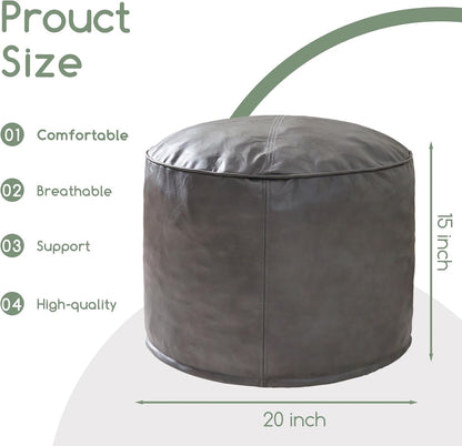 HIGOGOGO Round Stuffed Pouf Ottoman, Pu Leather Poufs with Foam Chunk Filling, Furry and Fluffy Pouf Foot Stool Storage Ottoman, 20 X 15 Floor Poufs Foot Rest for Living Room,Dark Brown