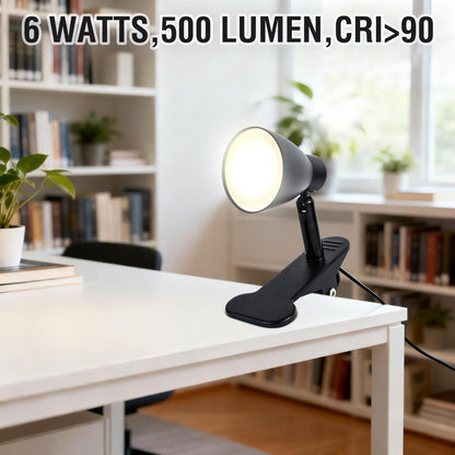 CRI 90+ Eye-Care Clip Light for Reading, 6W Small Clamp Lamp for Desk, Flexible Gooseneck Clip Lamp for Bed Headboard with 3 Color Modes & 10 Brightness(Adapter Include)