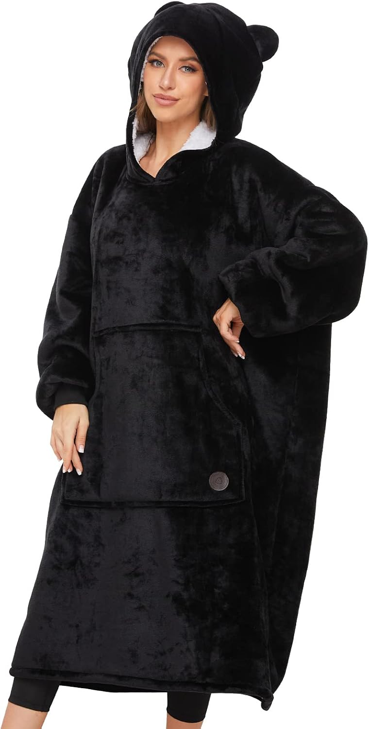 THREE POODLE Wearable Blanket Hoodie for Women, Oversized Sherpa Sweatshirt Blanket for Adults Men, Cozy Hooded Blankets, Gifts for Teen Girls Women Mom Sister