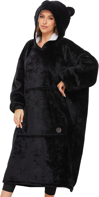 THREE POODLE Wearable Blanket Hoodie for Women, Oversized Sherpa Sweatshirt Blanket for Adults Men, Cozy Hooded Blankets, Gifts for Teen Girls Women Mom Sister