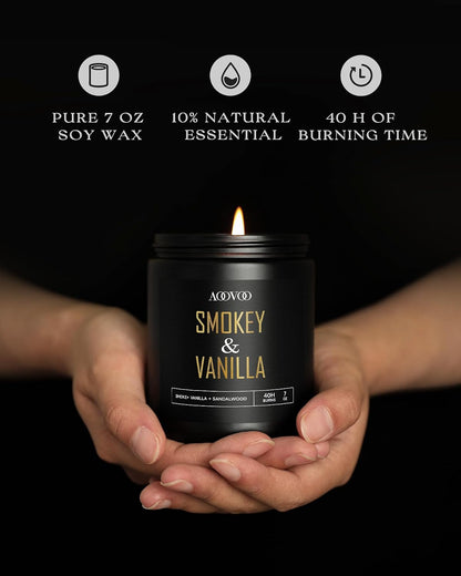 AOOVOO Scented Candles for Men - 4 Pack Candles for Home Scented, 36oz Soy Wax, 200 Hour Burn Time, Men Candle Set, Sandalwood Oud/Mahogany Teakwood/Smoke Vanilla/Jasmine Candle Set A