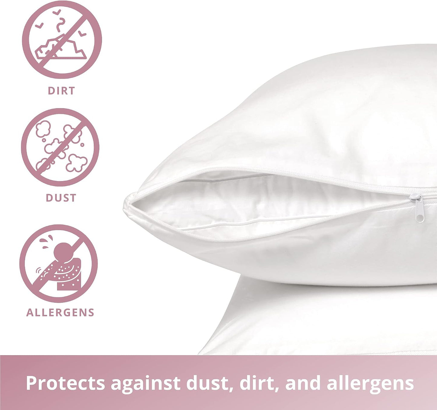 CirclesHome Pillow Protectors 4 Pack Standard Zippered - 100% Cotton Breathable Pillowcases - Protects Pillows from Dirt, Dust and Debri (Standard - Set of 4 - 20x26)