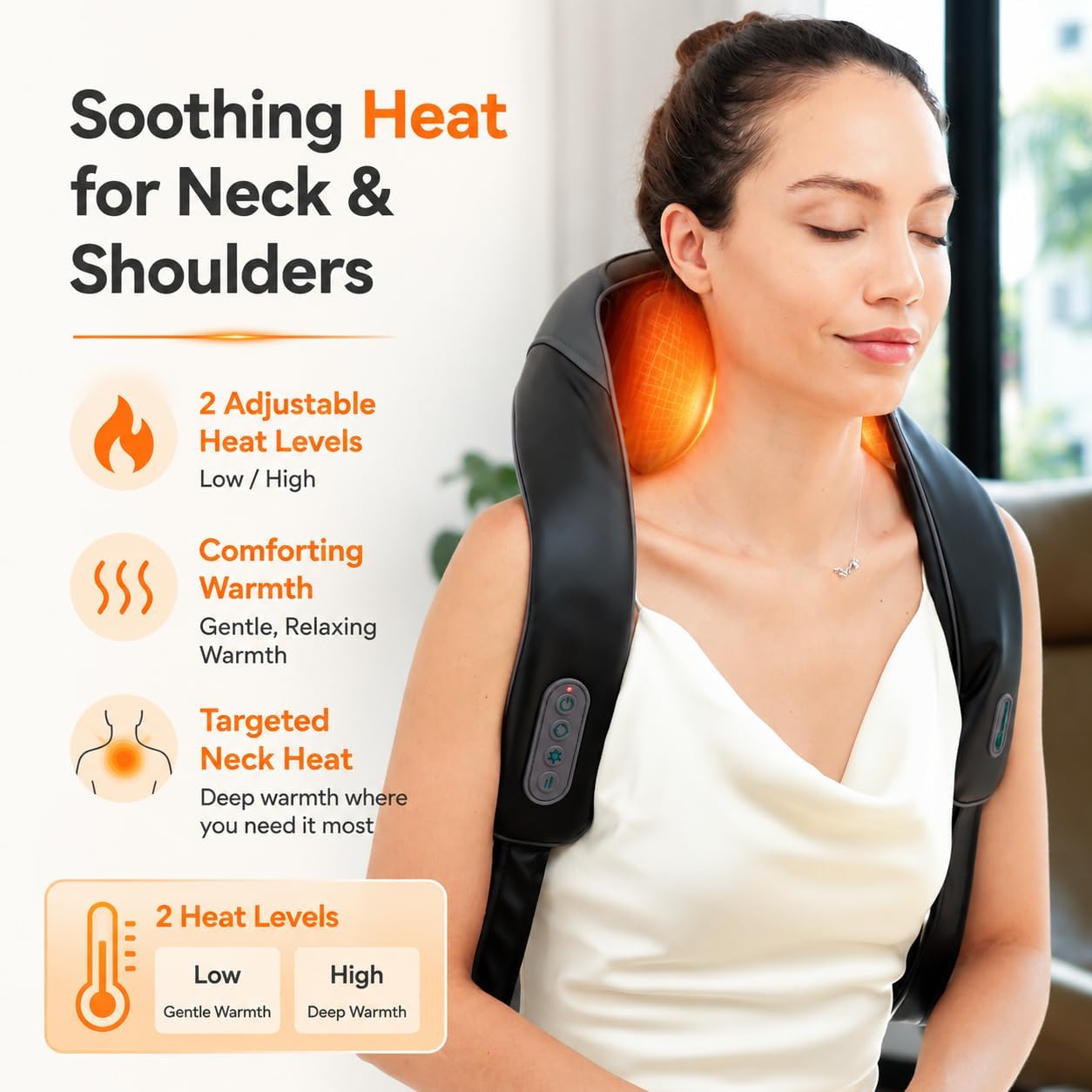 Snailax Cordless Neck Massager with Heat for Pain Relief Deep Tissue, 4D Kneading,Rechargeable Shiatsu Back Neck Massager for Neck, Shoulders Back，Gift for Father