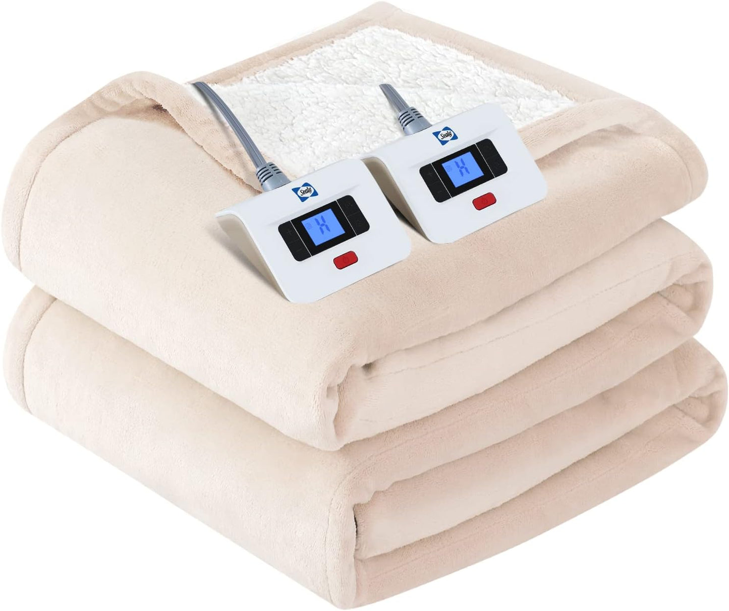 Sealy Electric Throw Blanket, Flannel & Sherpa Heated Throw with 6 Heating Levels & 2-10 Hours Auto Shut Off, Fast Heating & Machine Washable, 50x60 Inch, Light Grey