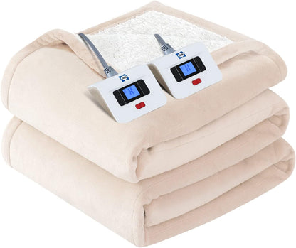 Sealy Electric Throw Blanket, Flannel & Sherpa Heated Throw with 6 Heating Levels & 2-10 Hours Auto Shut Off, Fast Heating & Machine Washable, 50x60 Inch, Light Grey