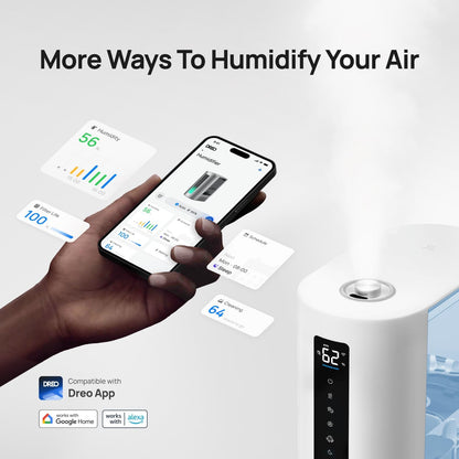 DREO 6L Smart Warm & Cool Mist Humidifiers for Bedroom HM713S | 60-Hour Quiet Runtime for Large Room, 500ML/HR Output, Smart Humidity Sensor, Indicator Light, Works with Alexa & Google