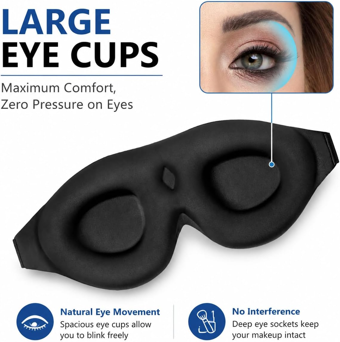 ALASKA BEAR Sleep Mask for Side Sleepers Patented Design, Cup-Shaped and Extra-Soft, 100 Blackout Eye Mask Shades Cover for Men and Women Home or Travel, Machine Washable, Black