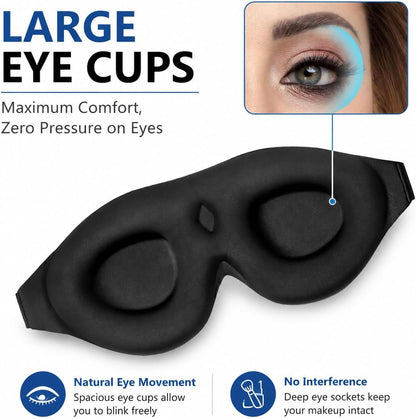 ALASKA BEAR Sleep Mask for Side Sleepers Patented Design, Cup-Shaped and Extra-Soft, 100 Blackout Eye Mask Shades Cover for Men and Women Home or Travel, Machine Washable, Black