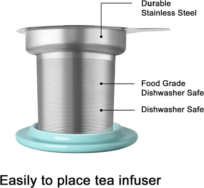Sweejar Porcelain Tea Infuser Mug with Lid, 16 oz Teacup with Strainers for Loose Leaf Tea, Microwave and Dishwasher Safe Coffee Mug(Purple)