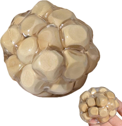 Stress Relief Ball with Wooden Blocks Inside, TPR Sensory Fidget Toy for Anxiety Relief – Portable Calming Squeeze Ball for Hand Kneading, Pinching & Pulling, for Stress Management 1pc