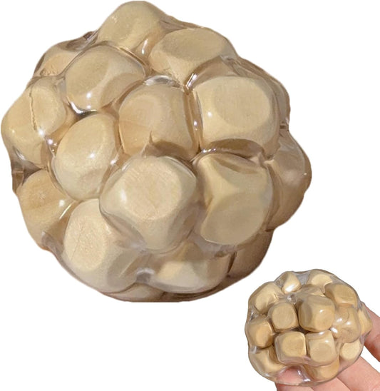 Stress Relief Ball with Wooden Blocks Inside, TPR Sensory Fidget Toy for Anxiety Relief – Portable Calming Squeeze Ball for Hand Kneading, Pinching & Pulling, for Stress Management 1pc
