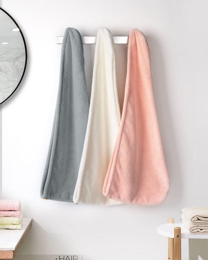 YFONG 3 Pack Microfiber Hair Towel Wrap for Women Girls, Super Absorbent Turban Towels for Drying Wet Hair, Anti Frizz Head Towels for Curly All Hair Style, Turbie Twist (Blue, Pink, White)