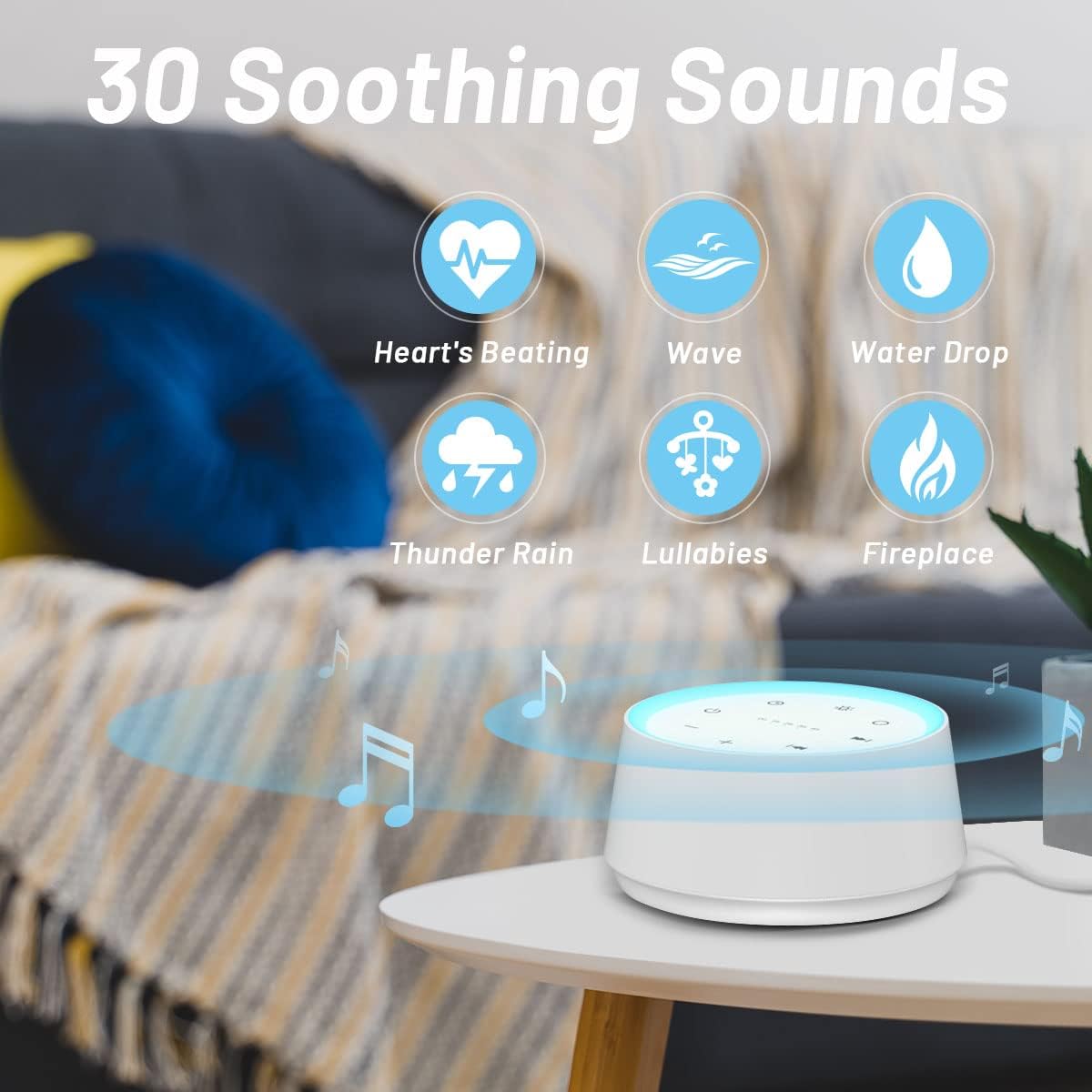 EasyHome Sleep Sound Machine White Noise Machines with 30 Soothing Sounds 12 Adjustable Night Light 10 Adjustment Brightness 32 Levels of Volume 5 Timers and Memory Function Home Travel Office