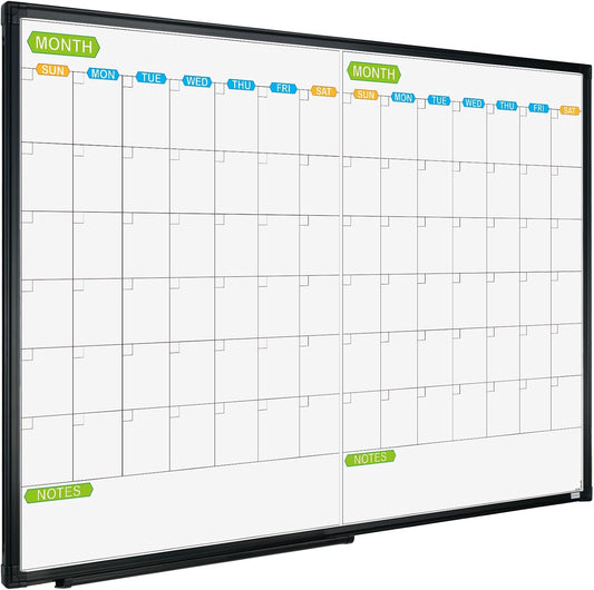 JILoffice Magnetic Dry Erase Calendar Whiteboard, 4 Month White Board Planner 36 X 24 Inch, Black Aluminum Frame Wall Mounted Board for Office Home and School