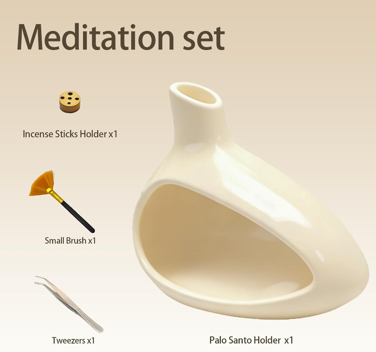 Palo Santo Holder, Ceramic Incense Burner for Sticks Sage Holders Cone Burning Smudge Bowl with Ash Brush for Meditation Yoga Spa Room Decor (White)