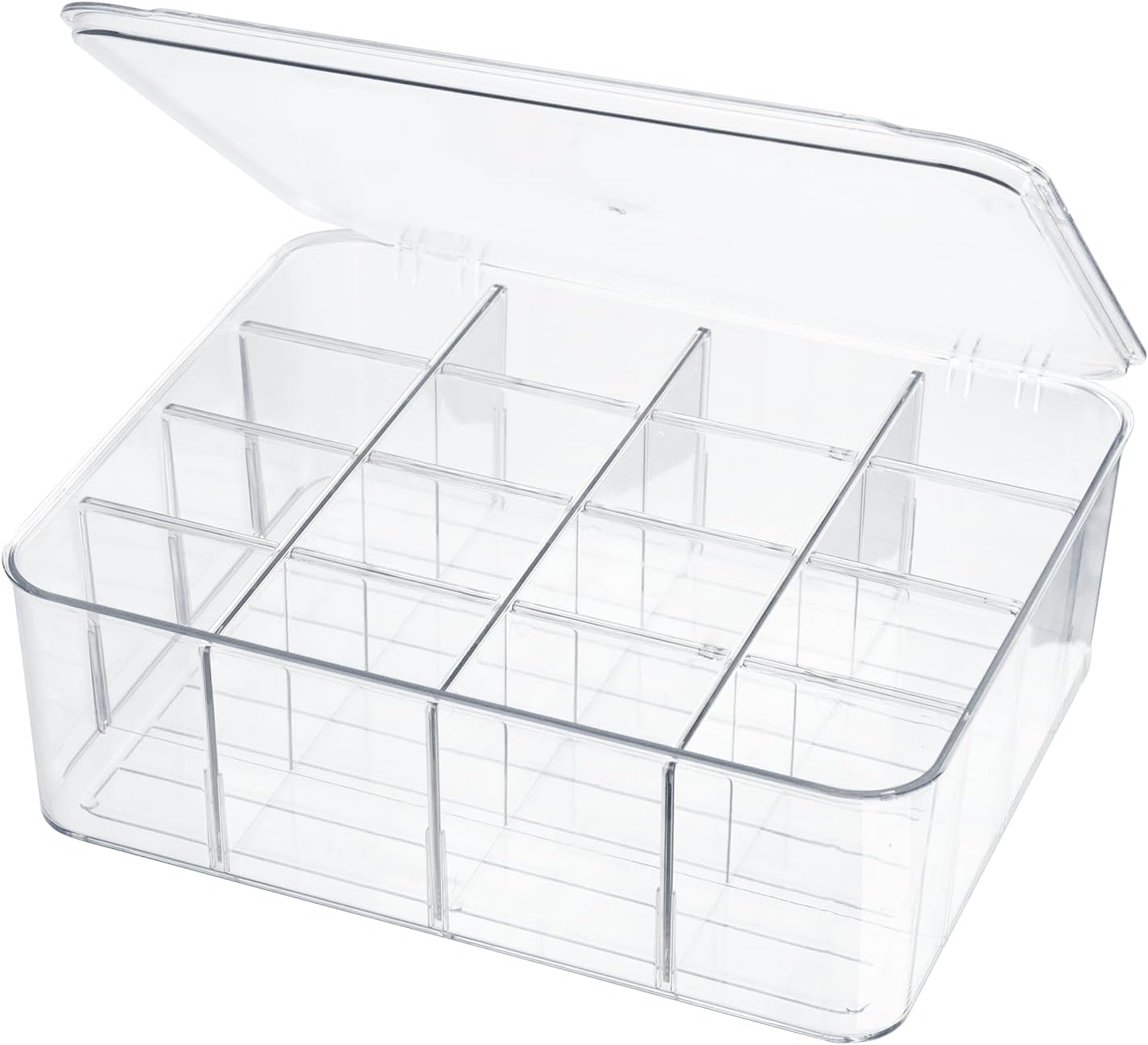 ZEXALOR Clear Tea Bag Organizer, Dresser Organizers Drawer Organzier Storage Container with Removable Dividers, Plastic Storage Bin with Lid, Organizer for Scarves Ties Bras