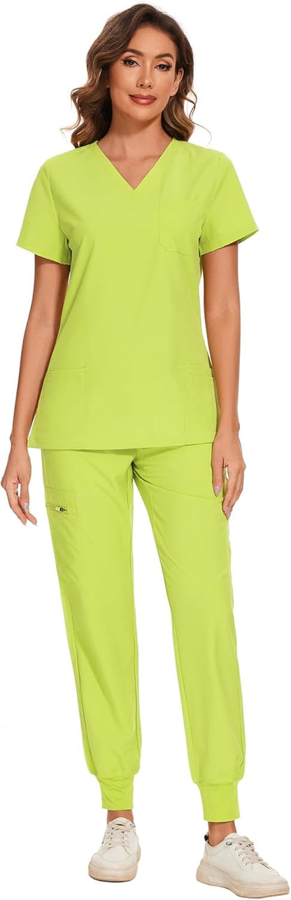 COZYFIT Scrubs for Women Set - Stretch V-Neck Scrub Top & Jogger Pant with 8 Pockets COZY SCRUBS - Colors A