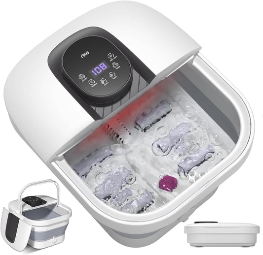 RIKE Collapsible Foot Spa with Fast PTC Heating and Massage, 14 Temp Control Precise Heated Foot Bath, Smart Digital Touch Screen & Ambient Light, Space-Saving Design,Ideal Gift for Parents & Her