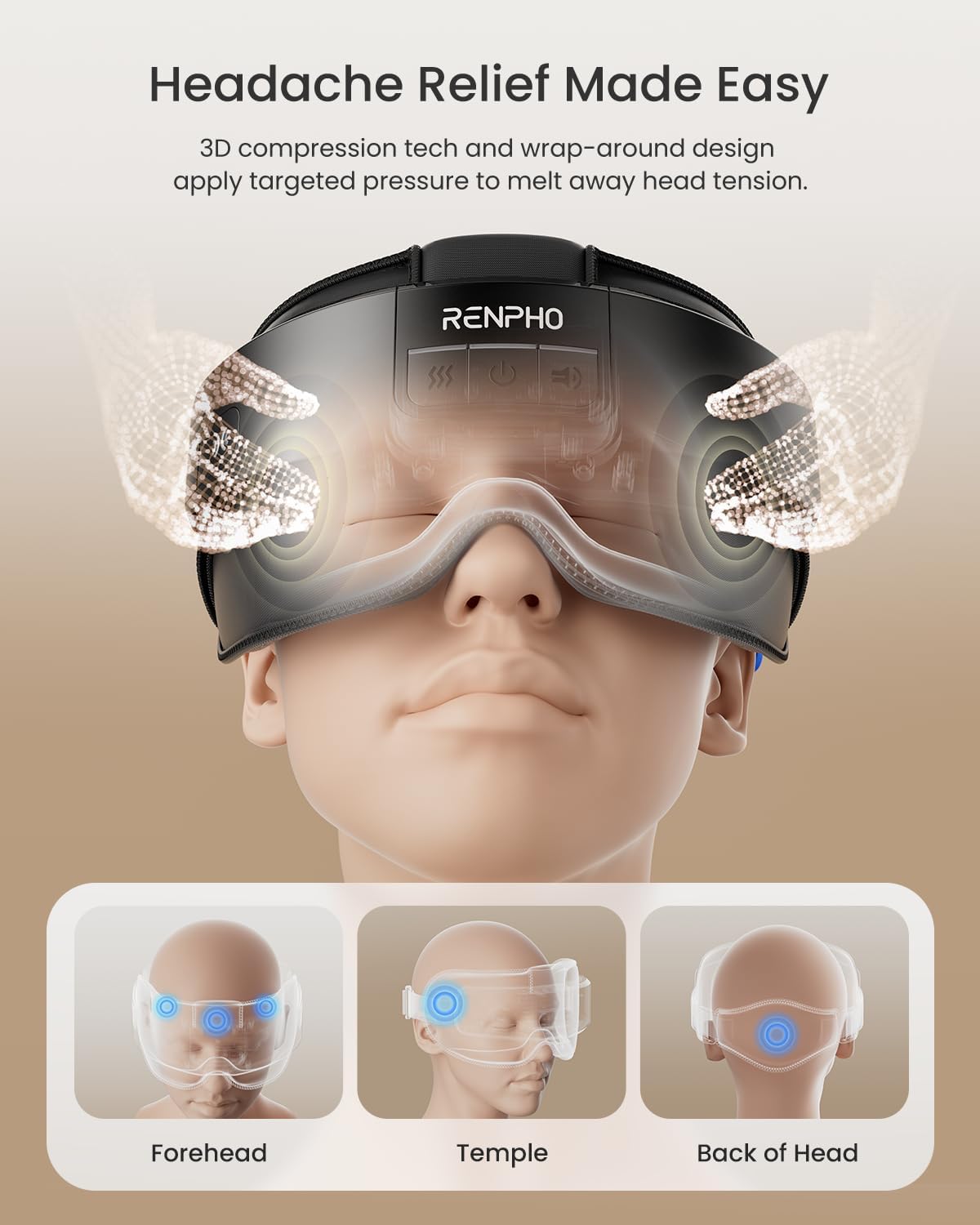 RENPHO Eyeris Masc Head and Eye Massager, FSA Eligible HSA, Head Massager for Forehead, Occiput and Temple, Heated Mask Massager for Scalp Relaxation and Stress Relief