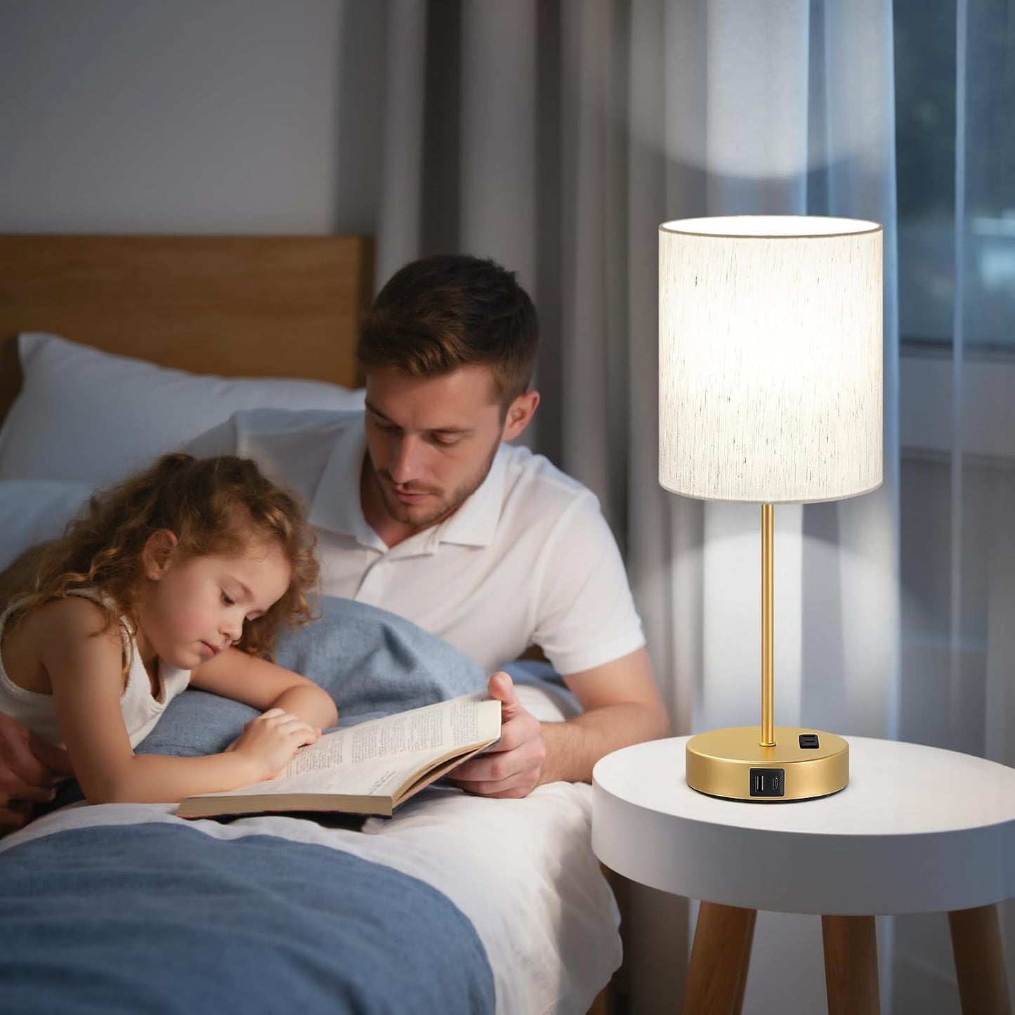 Blue Touch Lamps for Nightstand Set of 2 - Bedside Table Lamp for Bedroom with Dual USB Ports & AC Outlet, 3-Way Dimmable Lamps for Living Room Boys Room, Night Light with 5000K Daylight Bulbs