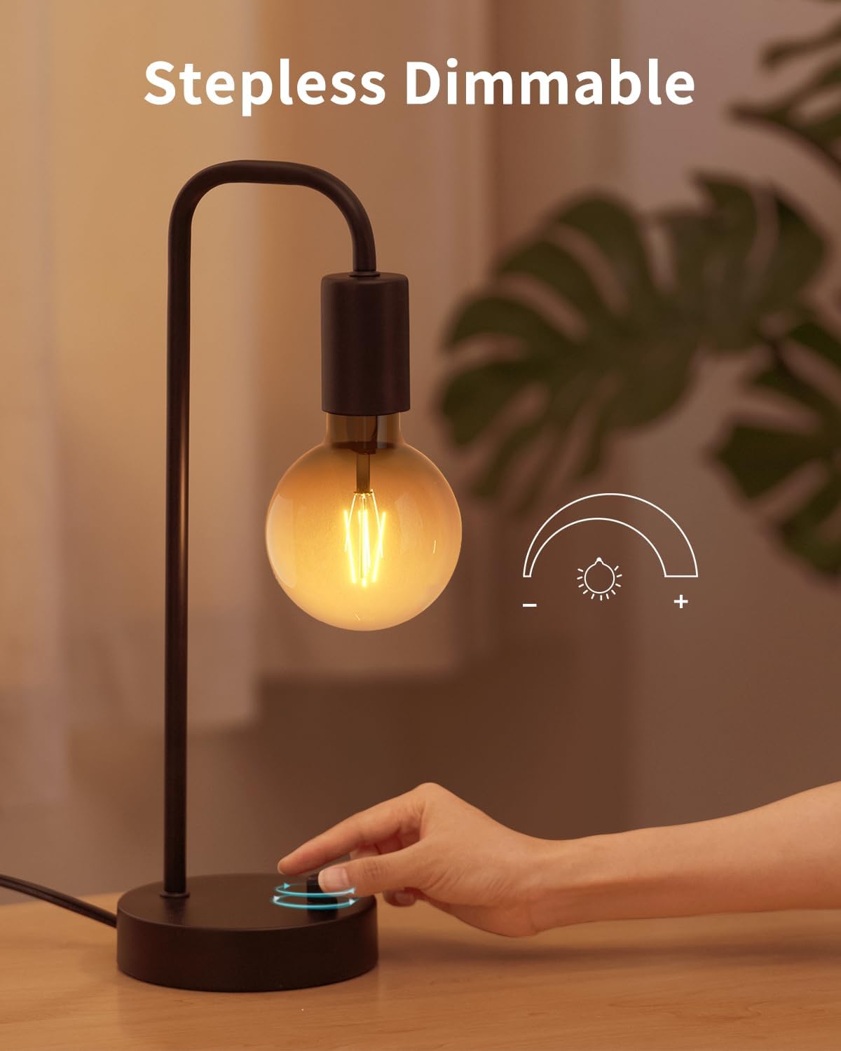 ONEWISH Industrial Table Lamp for Bedroom, Fully Dimmable Modern Bedside Lamps with 2700K Warm Light Bulb for Kids Reading, Minimalist Nightstand Lamps for Living Room, Office (Bulb Included)