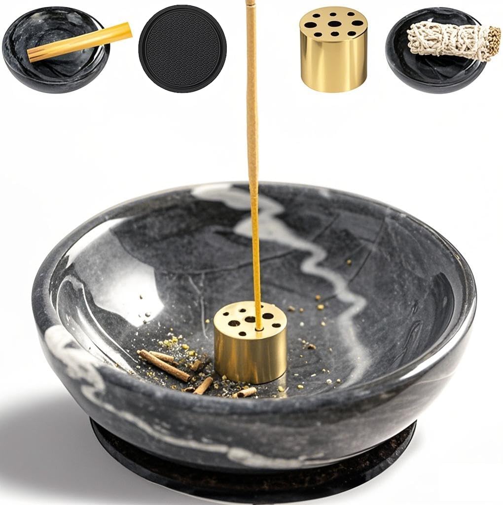 Incense Holder, Natural Marble Incense Holder for Sticks with 9 Incense Holes, Handmade Incense Stick Burner Ideal for Smudging, Decoration