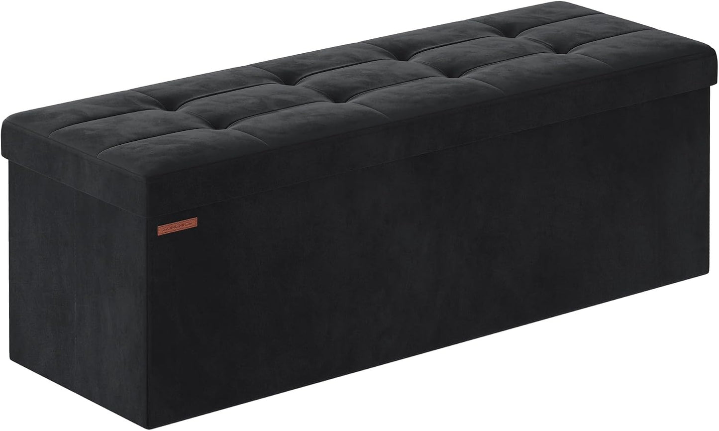 SONGMICS Mazie Collection - Storage Ottoman Bench, Foldable Foot Rest, 15 x 43 x 15 Inches, End of Bed Bench, Storage Chest, Load 660 lb, Living Room, Bedroom, Entryway, Jelly Pink ULSF277R01