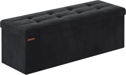 SONGMICS Mazie Collection - Storage Ottoman Bench, Foldable Foot Rest, 15 x 43 x 15 Inches, End of Bed Bench, Storage Chest, Load 660 lb, Living Room, Bedroom, Entryway, Jelly Pink ULSF277R01