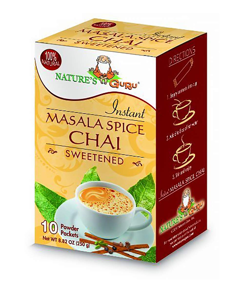 Nature's Guru Instant Masala Spice Chai Tea Drink Mix Sweetened Single Serve On-the-Go Drink Packets, 10 Count (Pack of 4)