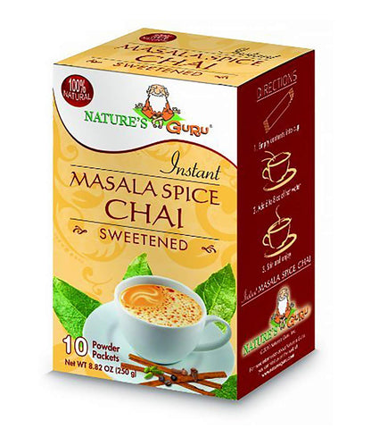 Nature's Guru Instant Masala Spice Chai Tea Drink Mix Sweetened Single Serve On-the-Go Drink Packets, 10 Count (Pack of 4)