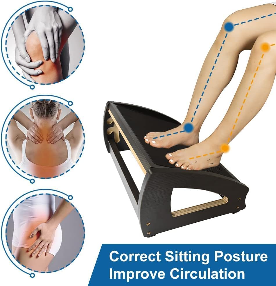 StrongTek Wooden Under Desk Footrest, 4 Heights, 400 lb, Office Foot Rest