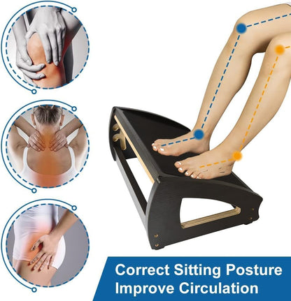 StrongTek Wooden Under Desk Footrest, 4 Heights, 400 lb, Office Foot Rest