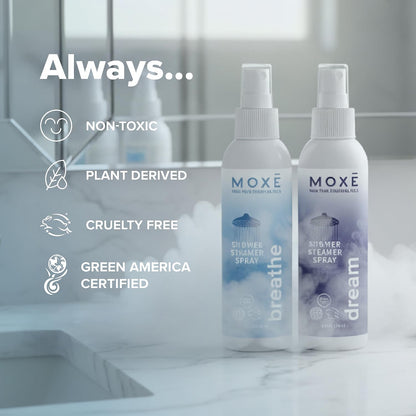 MOXĒ Eucalyptus Oil Shower Mist, Spa Steam Spray, Certified Natural 100% Essential Oils, Made in USA, Aromatherapy, Sinus Congestion Relief, Tension Relief, 4 Ounces
