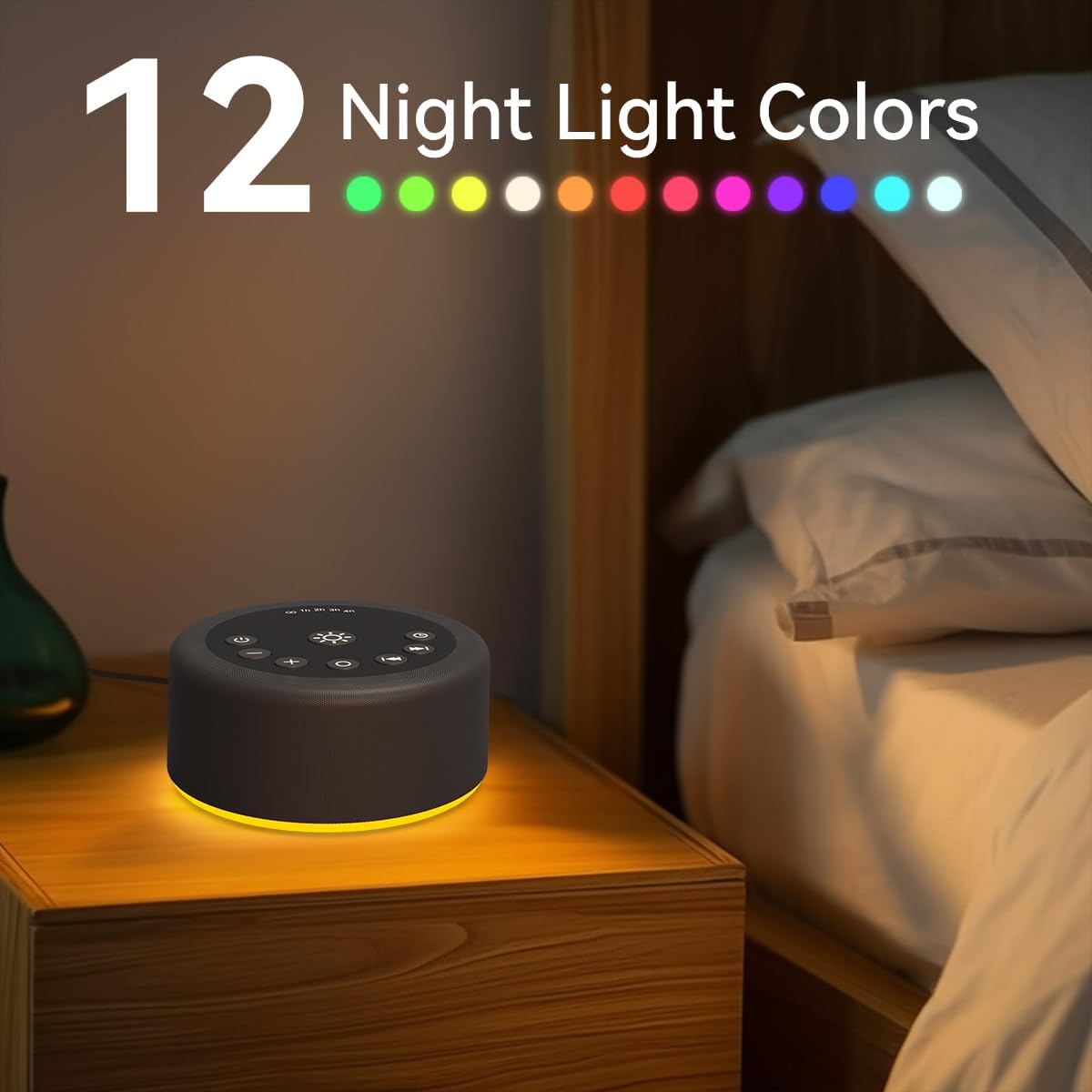 Sound Machine Night Light White Noise Brown Noise Machine 30 Non Looping Sounds 12 Lights 5 Timers 36 Adjustable Volume Memory Function Sleep Sounds Machine for Baby Kids Adult & Home Office Travel