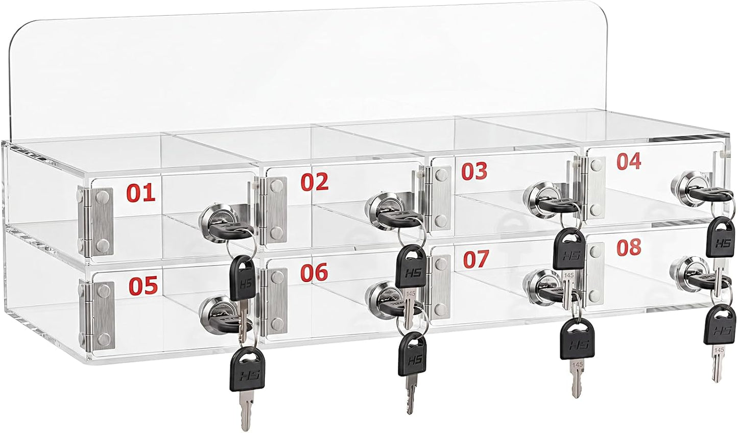Threan 12 Slot Cell Phone Storage Box, Acrylic Clear Cell Phone Storage Cabinet Wall Mounted with Door, Locks and Keys for Office School Factory