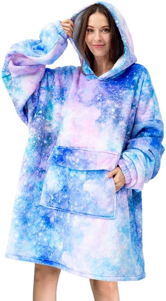 Mewkou Wearable Blanket Hoodie for Adult,Oversized Sherpa Fleece Blanket Hoodie for Women Men,Grey