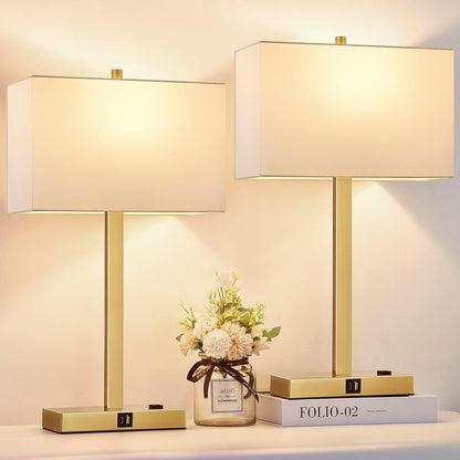 21" Touch Bedside lamps with 2 USB & AC Outlets, 3-Way Dimmable Bedside Table Lamps Set of 2 for Bedroom Living Room Office Reading, Gray Shade Lamps for Night Stands, 5000K LED Bulbs Included