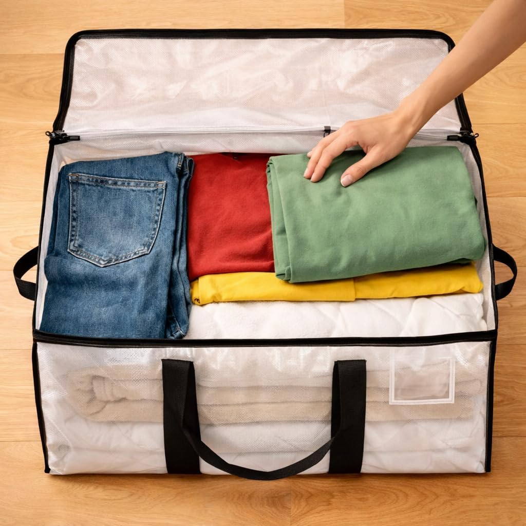 Comforter Storage Bags with Zipper and Handles (90L) - Extra Large Heavy Duty Moving Bags, Waterproof Blanket & Clothes Storage Bags, Foldable Under Bed Storage Totes for Bedding, Closet, College Dorm