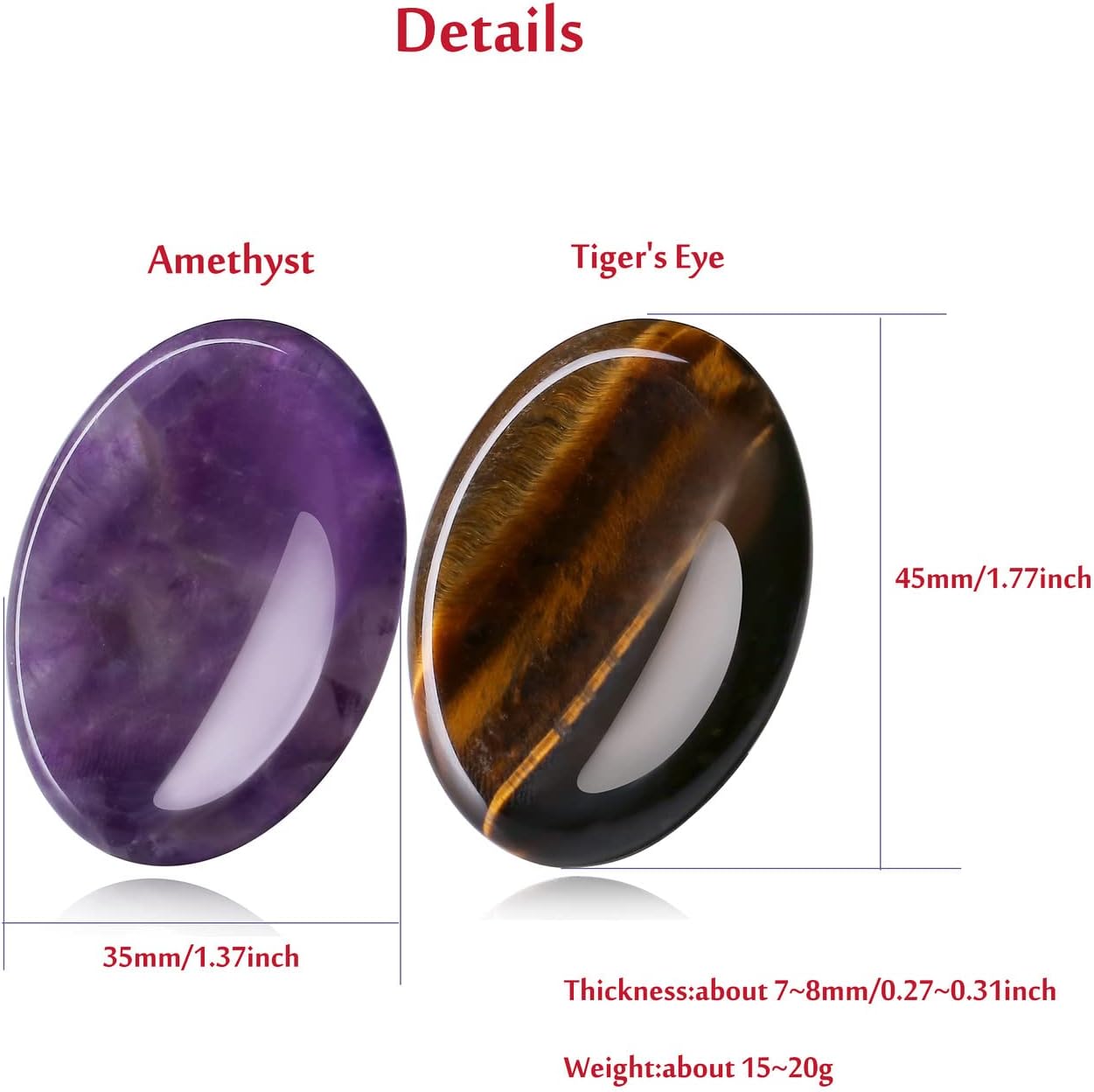 YATOJUZI Thumb Worry Stones for Anxiety Stress Relief Items Healing Crystals Natural Amethyst Rose Quartz Crystal Palm Pocket Stone Gemstones Meditation Reiki Spiritual Gifts for Women Men 2PCS