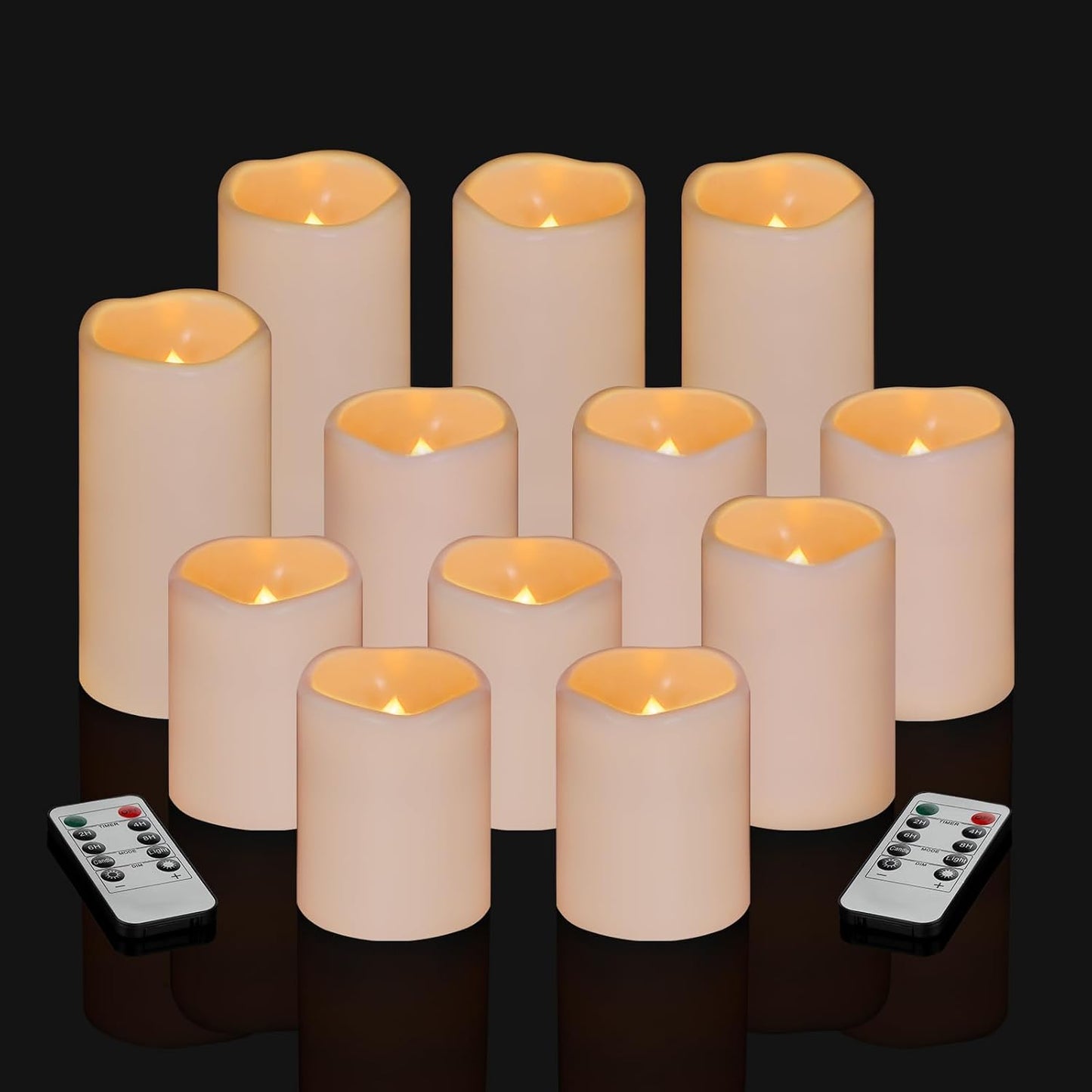 Flameless Candles 4" 5" 6" Outdoor Indoor Pillars Battery Operated Flickering Candles Include 10-Key Remote Timer 400+ Hours by 2 AA Batteries (Ivory Candle - Warm light, 3"D x 4"|5"|6" H - 3 Pack)