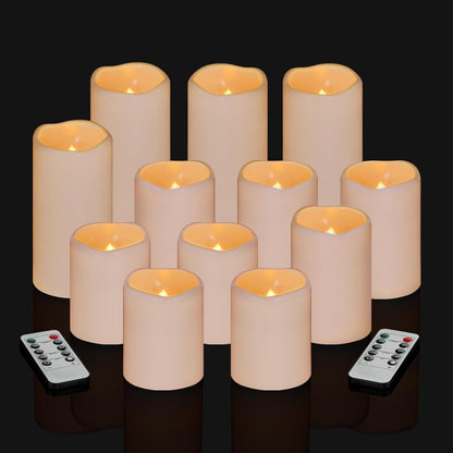Flameless Candles 4" 5" 6" Outdoor Indoor Pillars Battery Operated Flickering Candles Include 10-Key Remote Timer 400+ Hours by 2 AA Batteries (Ivory Candle - Warm light, 3"D x 4"|5"|6" H - 3 Pack)